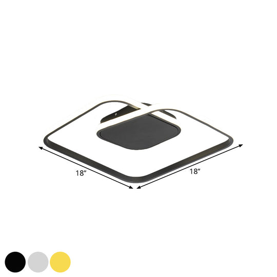 Sleek Metallic Square LED Ceiling Flush Mount Light in Black/White/Gold shades with Warm/White/3 Color Illumination - Simplistic Style