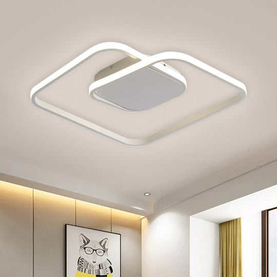 Sleek Metallic Square LED Ceiling Flush Mount Light in Black/White/Gold shades with Warm/White/3 Color Illumination - Simplistic Style