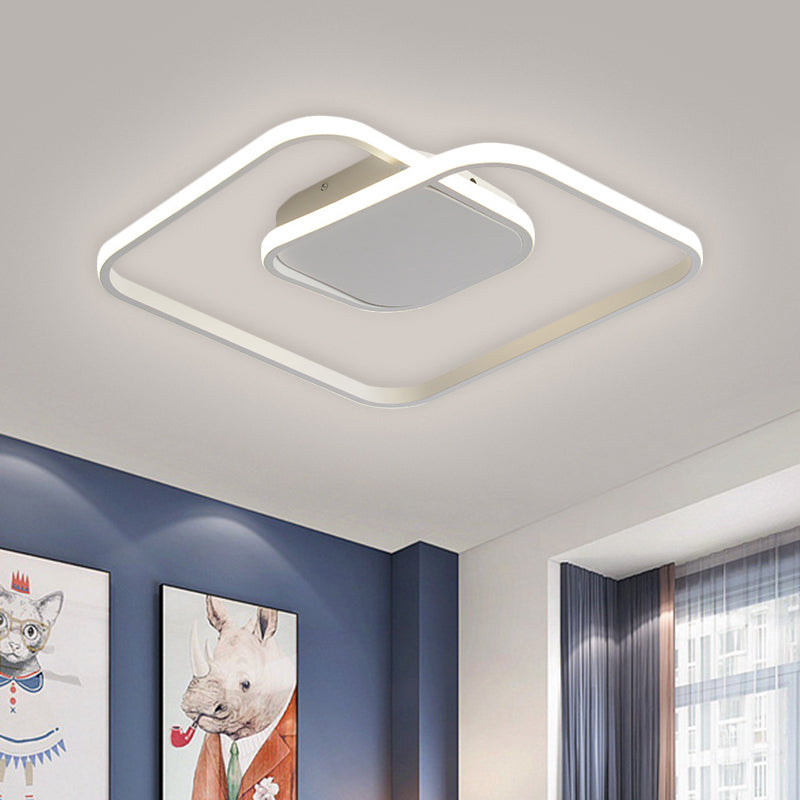 Sleek Metallic Square LED Ceiling Flush Mount Light in Black/White/Gold shades with Warm/White/3 Color Illumination - Simplistic Style