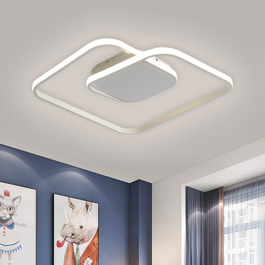 Sleek Metallic Square LED Ceiling Flush Mount Light in Black/White/Gold shades with Warm/White/3 Color Illumination - Simplistic Style