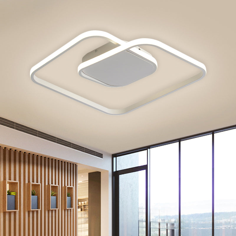 Sleek Metallic Square LED Ceiling Flush Mount Light in Black/White/Gold shades with Warm/White/3 Color Illumination - Simplistic Style
