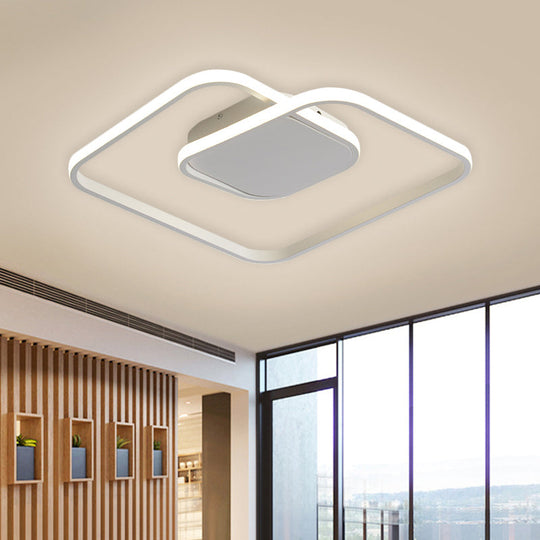 Sleek Metallic Square LED Ceiling Flush Mount Light in Black/White/Gold shades with Warm/White/3 Color Illumination - Simplistic Style