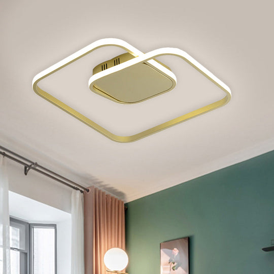 Sleek Metallic Square LED Ceiling Flush Mount Light in Black/White/Gold shades with Warm/White/3 Color Illumination - Simplistic Style