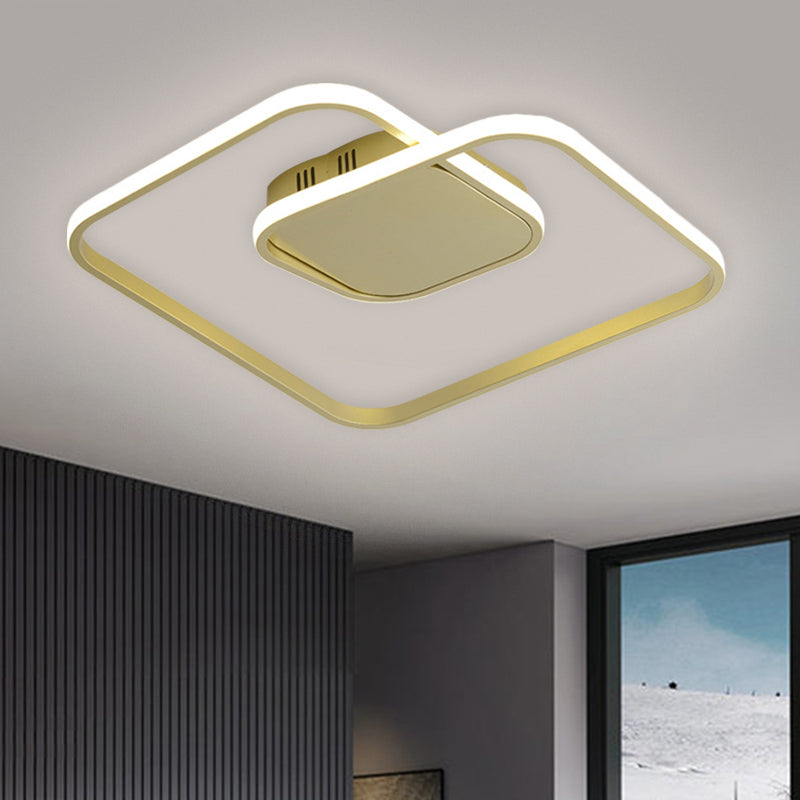 Sleek Metallic Square LED Ceiling Flush Mount Light in Black/White/Gold shades with Warm/White/3 Color Illumination - Simplistic Style