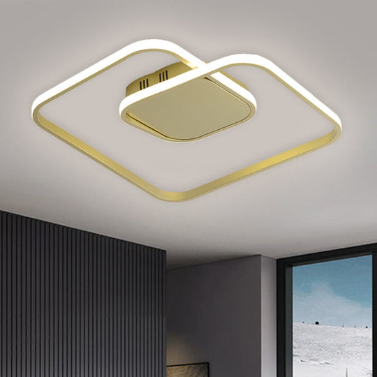 Sleek Metallic Square LED Ceiling Flush Mount Light in Black/White/Gold shades with Warm/White/3 Color Illumination - Simplistic Style