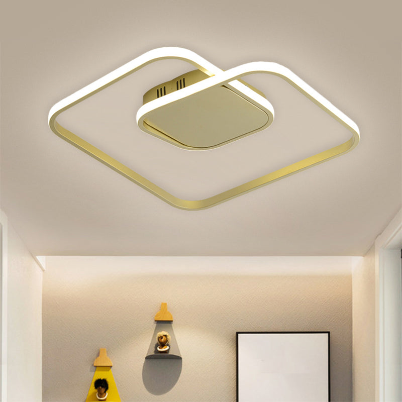 Sleek Metallic Square LED Ceiling Flush Mount Light in Black/White/Gold shades with Warm/White/3 Color Illumination - Simplistic Style
