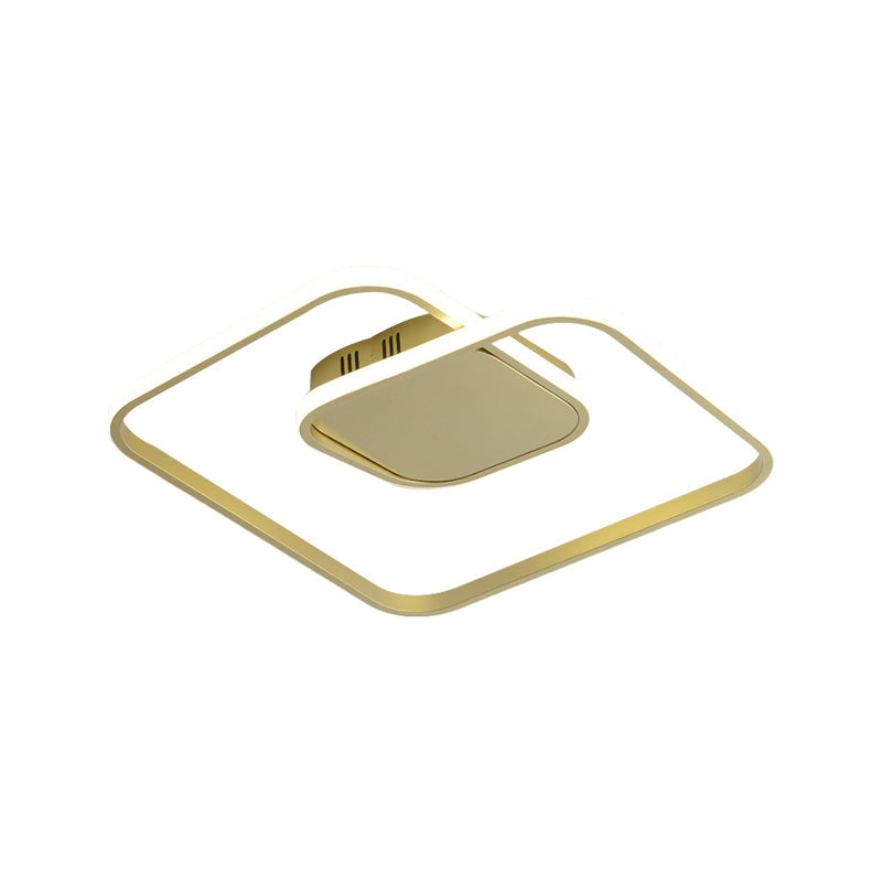 Sleek Metallic Square Led Ceiling Flush Mount Light In Black/White/Gold Shades With Warm/White/3