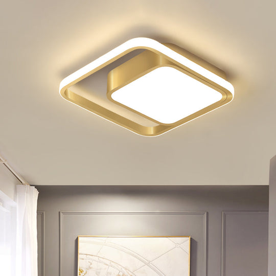 Modern Gold Square Flush Mount LED Metal Light Fixture for Corridors - Customizable in 7 Days