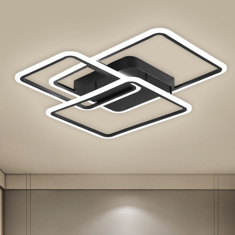 Modern Black Metallic LED Flushmount Lighting for Bedrooms - Rectangle and Square Options (Customizable in 7 Days)