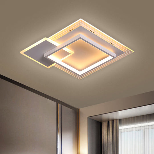 Contemporary Led White Ceiling Light With Warm/White - Metal Square Flushmount 16.5/20.5