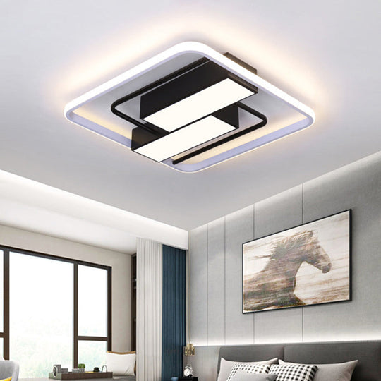 Nordic Dual Rectangle Flush Light - Metal Flush Mount Fixture in Warm/White Light - LED - Black Finish - 18"/21.5" W - Square Frame