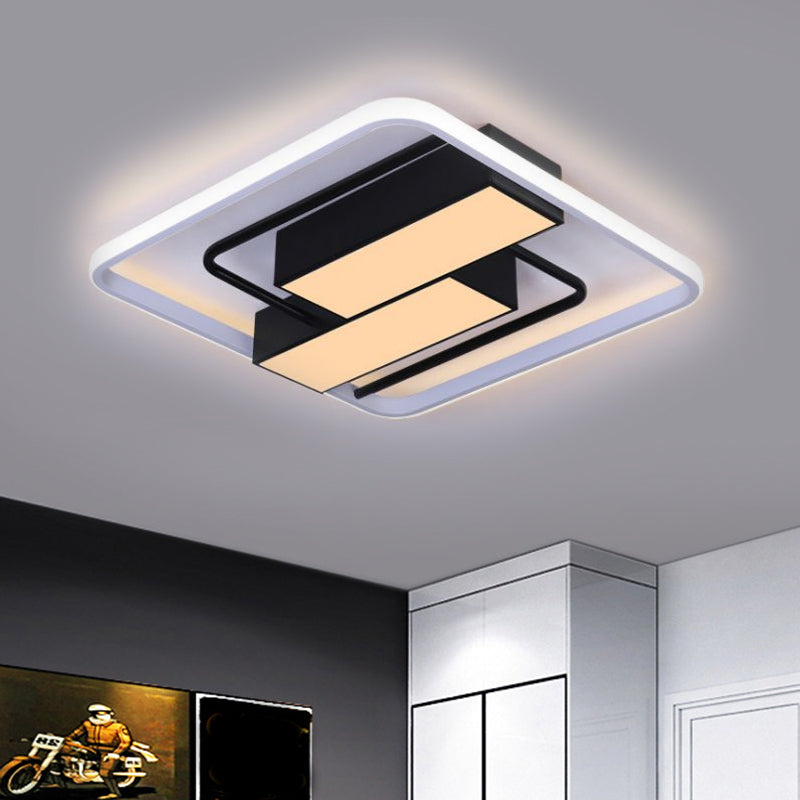 Nordic Dual Rectangle Flush Light - Metal Flush Mount Fixture in Warm/White Light - LED - Black Finish - 18"/21.5" W - Square Frame