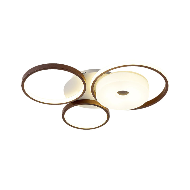 Modern Metal Flush Ceiling Light - 3 Rings, LED, Brown, Warm/White Light (19.5"/25.5" Width)