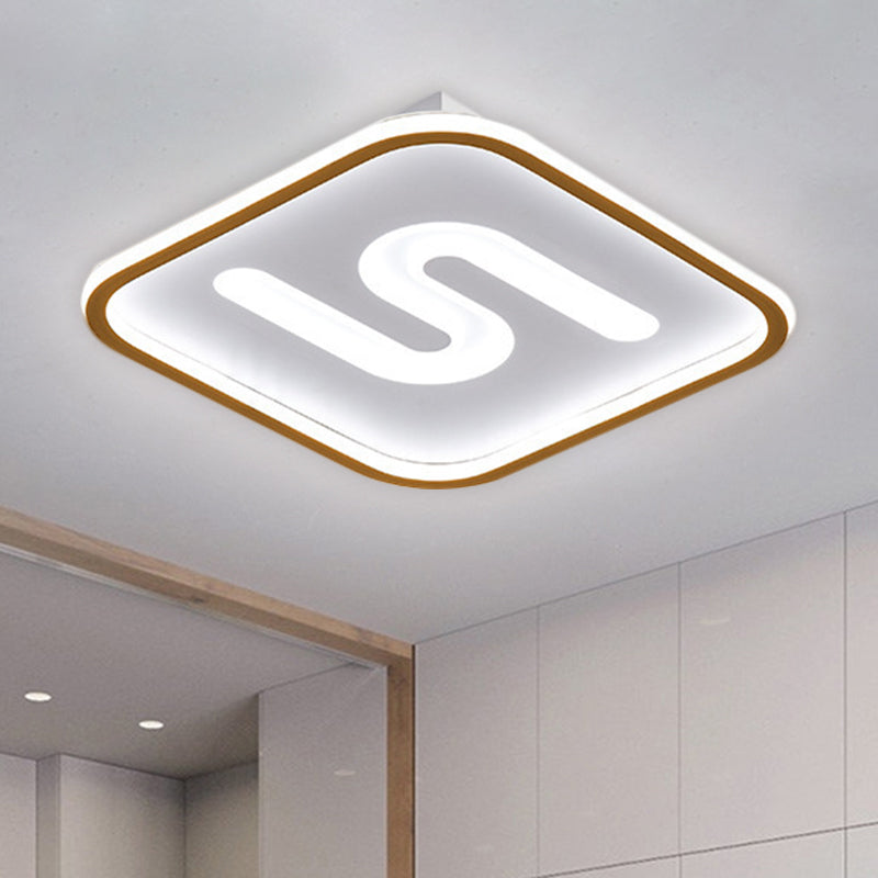 16"/19.5" Modern Black/Gold LED Flush Mount with Warm/White Light and S-Shaped Design - Metal Square