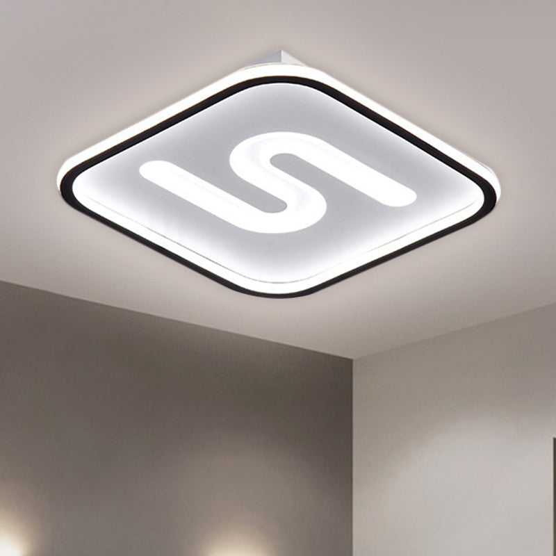 16"/19.5" Modern Black/Gold LED Flush Mount with Warm/White Light and S-Shaped Design - Metal Square