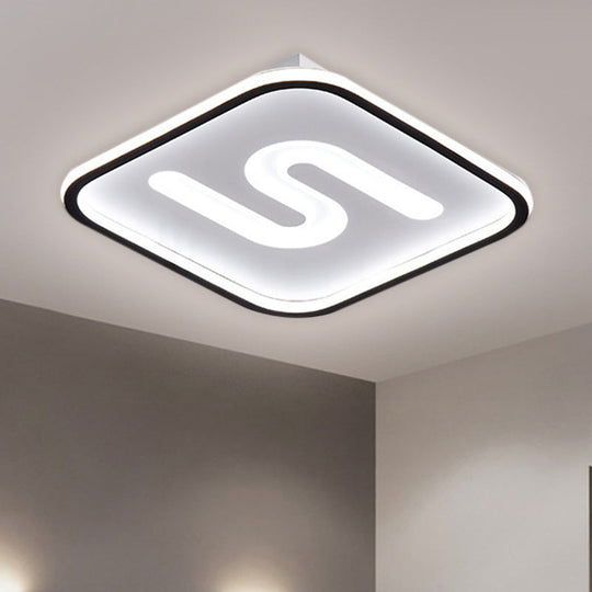 16"/19.5" Modern Black/Gold LED Flush Mount with Warm/White Light and S-Shaped Design - Metal Square