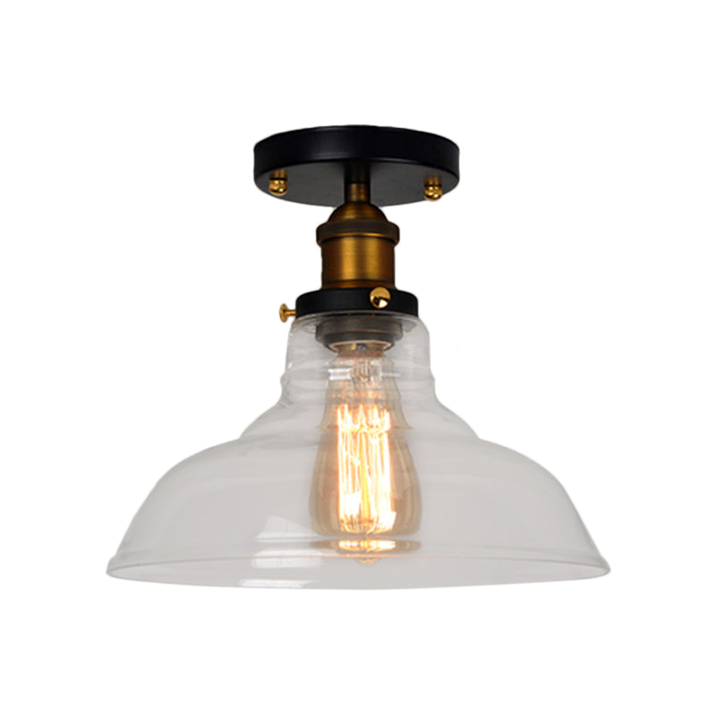 Vintage Barn Semi-Mounted Ceiling Light with Clear/Amber Glass Shade - Ideal for Bedroom, 1 Bulb Fixture