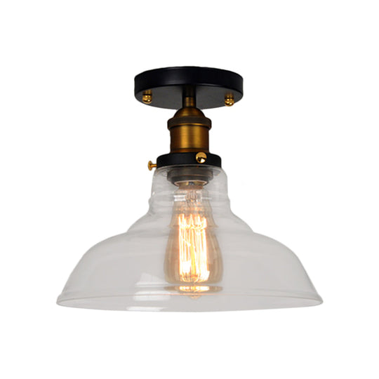 Vintage Barn Semi-Mounted Ceiling Light with Clear/Amber Glass Shade - Ideal for Bedroom, 1 Bulb Fixture