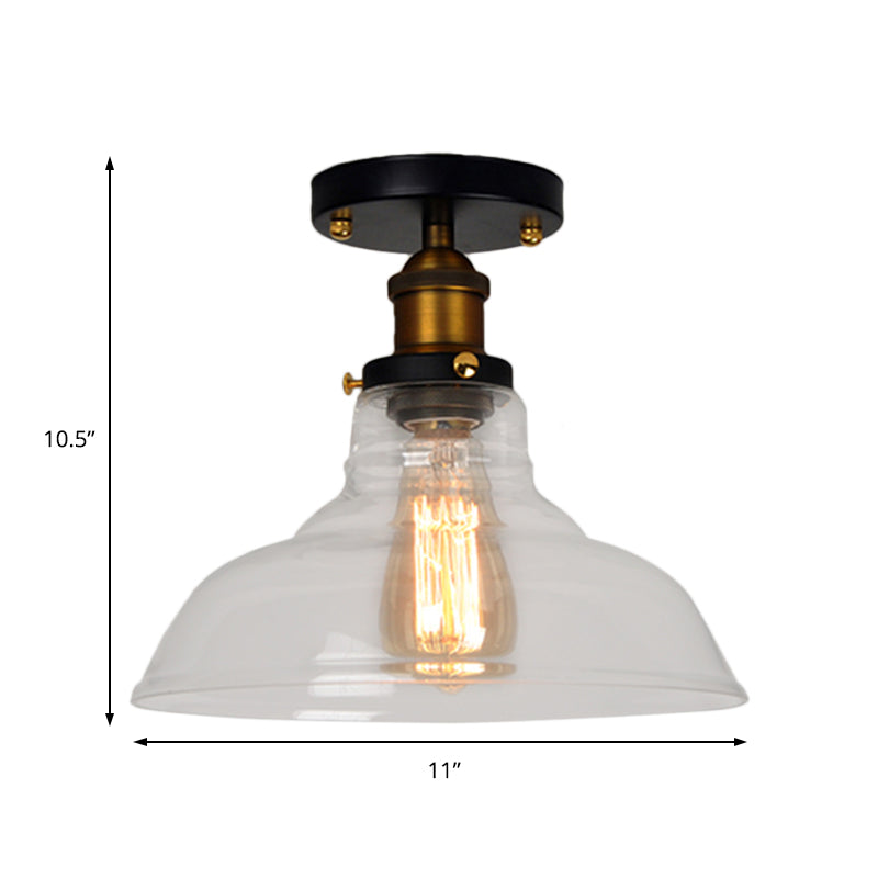 Vintage Barn Semi-Mounted Ceiling Light with Clear/Amber Glass Shade - Ideal for Bedroom, 1 Bulb Fixture