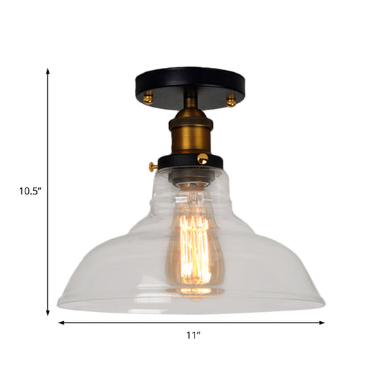Vintage Barn Semi-Mounted Ceiling Light with Clear/Amber Glass Shade - Ideal for Bedroom, 1 Bulb Fixture