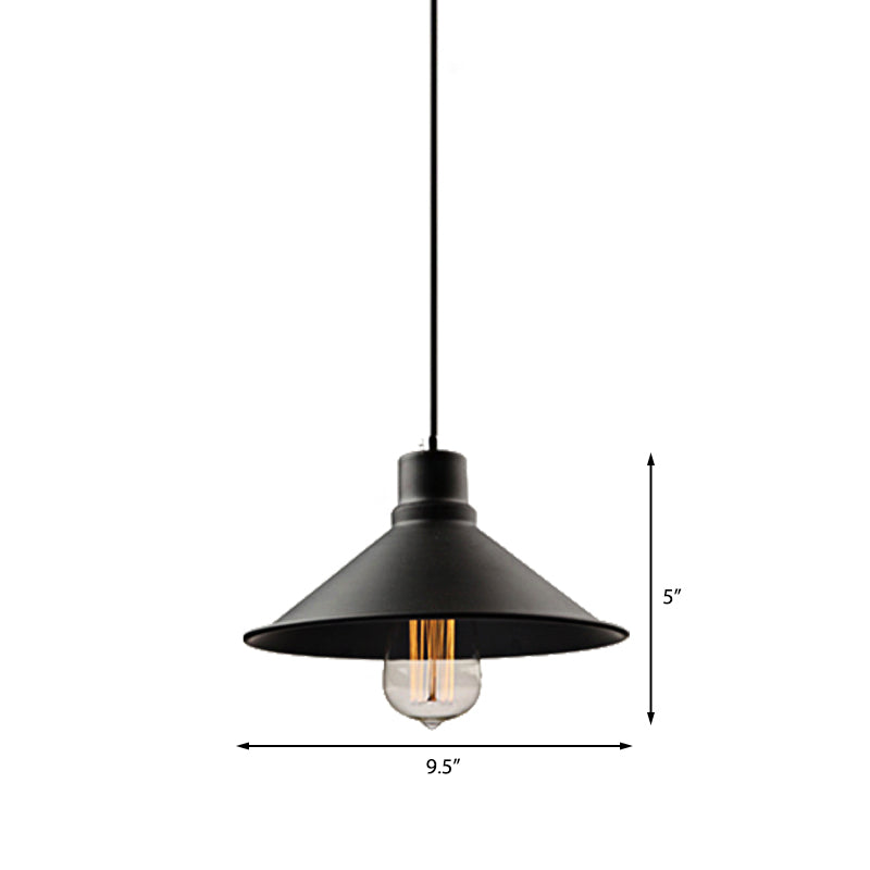 Vintage Metal Conic Hanging Ceiling Light - Stylish Retro Pendant for Dining Table - Black Finish