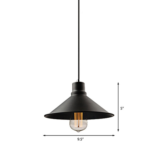 Metal Conic Hanging Ceiling Light - Retro Stylish 1-Light Pendant For Dining Table Black Finish
