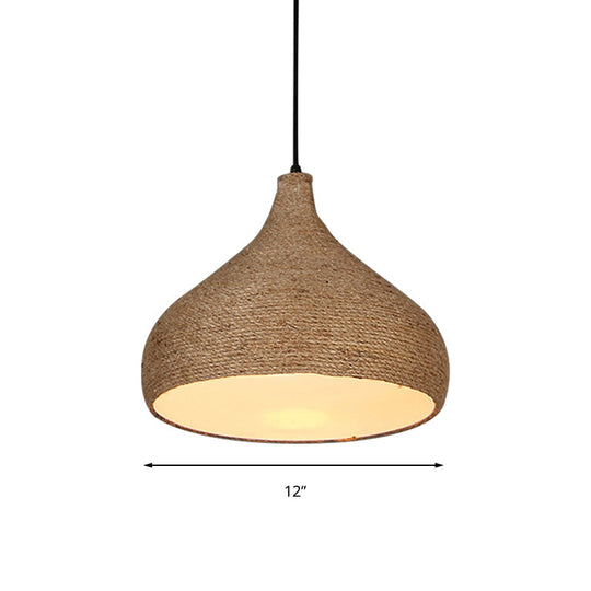 Stylish Hemp Rope Teardrop Pendant Light: Lodge-inspired Beige Suspension Lamp with 1 Bulb for Living Room