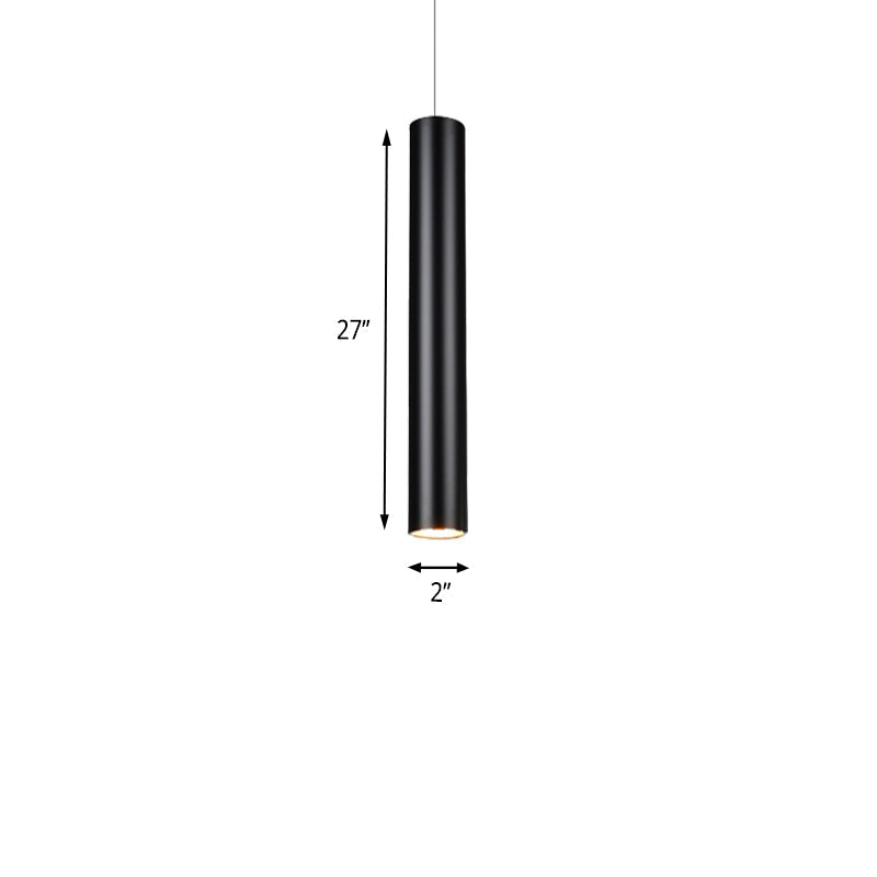 Cylinder Aluminum Pendant Lights - Minimalist Black LED Lighting for Dining Room (11"/19"/27" Height) in Warm/White