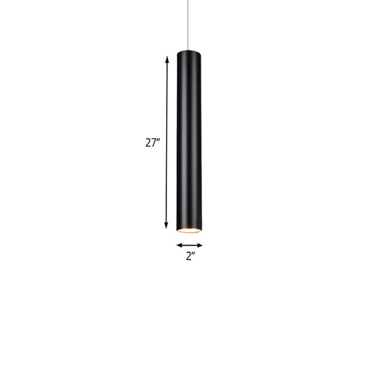 Cylinder Aluminum Pendant Lights - Minimalist Black LED Lighting for Dining Room (11"/19"/27" Height) in Warm/White