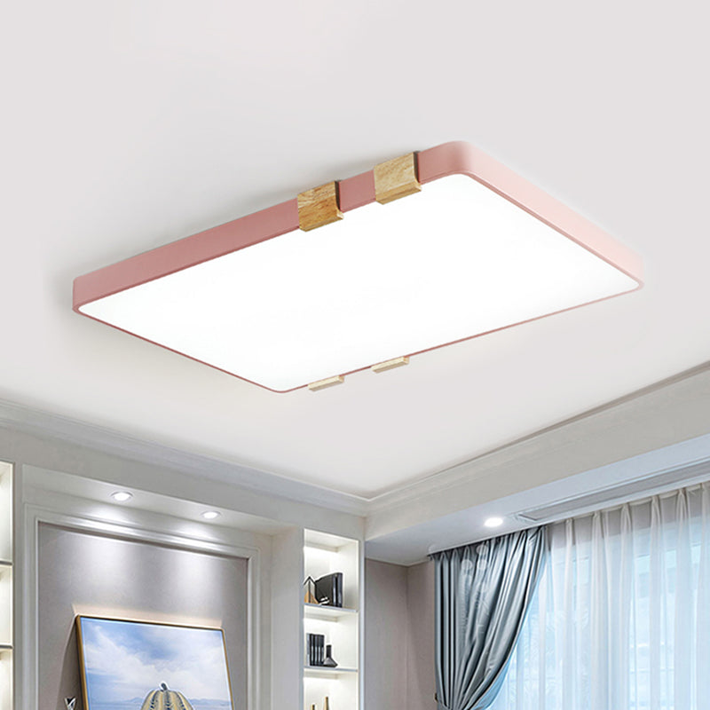 Modern Nordic Acrylic Flush Mount Ceiling Light Fixture - 1-Light Rectangular Lamp in Pink/Yellow/Blue - Warm/White Light