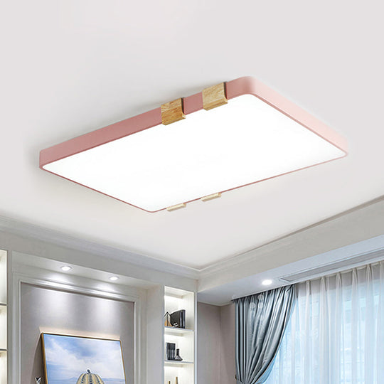 Modern Nordic Acrylic Flush Mount Ceiling Light Fixture - 1-Light Rectangular Lamp in Pink/Yellow/Blue - Warm/White Light