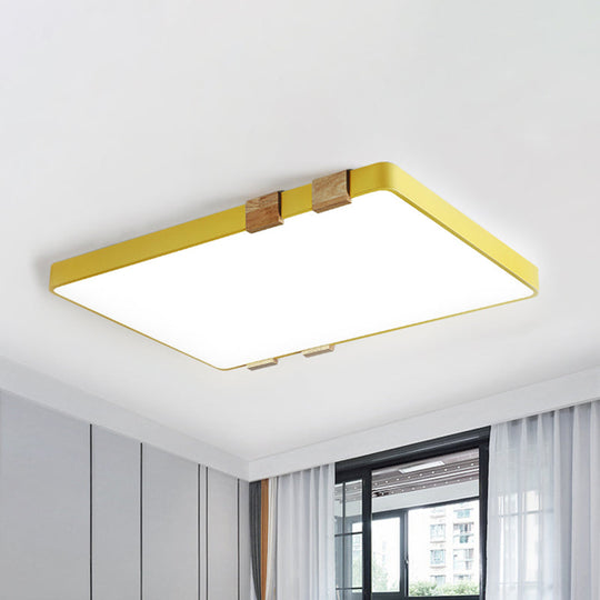 Modern Nordic Acrylic Flush Mount Ceiling Light Fixture - 1-Light Rectangular Lamp in Pink/Yellow/Blue - Warm/White Light