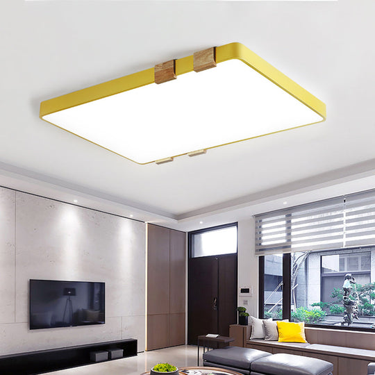 Modern Nordic Acrylic Flush Mount Ceiling Light Fixture - 1-Light Rectangular Lamp in Pink/Yellow/Blue - Warm/White Light