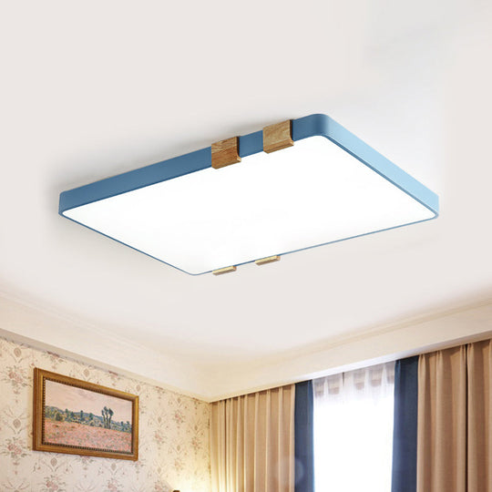 Modern Nordic Acrylic Flush Mount Ceiling Light Fixture - 1-Light Rectangular Lamp in Pink/Yellow/Blue - Warm/White Light