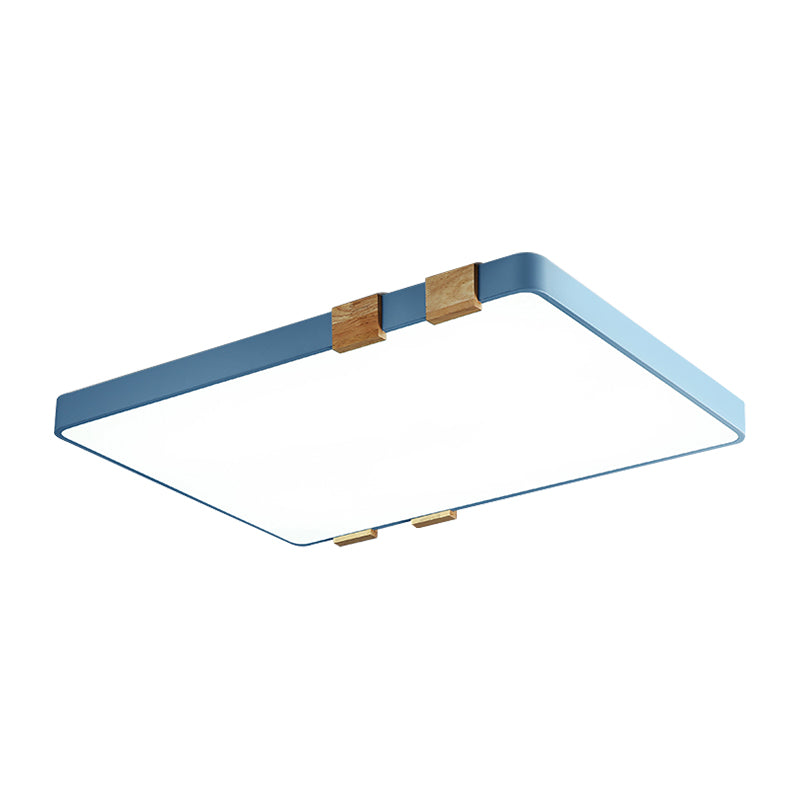 Modern Nordic Acrylic Flush Mount Ceiling Light Fixture - 1-Light Rectangular Lamp in Pink/Yellow/Blue - Warm/White Light