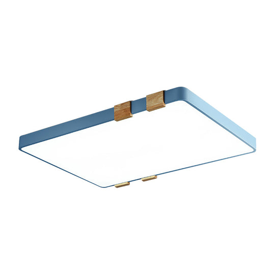 Modern Nordic Acrylic Flush Mount Ceiling Light Fixture - 1-Light Rectangular Lamp in Pink/Yellow/Blue - Warm/White Light