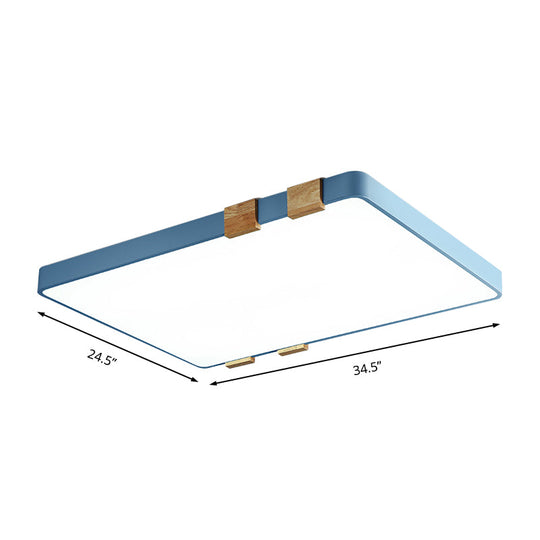 Modern Nordic Acrylic Flush Mount Ceiling Light Fixture - 1-Light Rectangular Lamp in Pink/Yellow/Blue - Warm/White Light