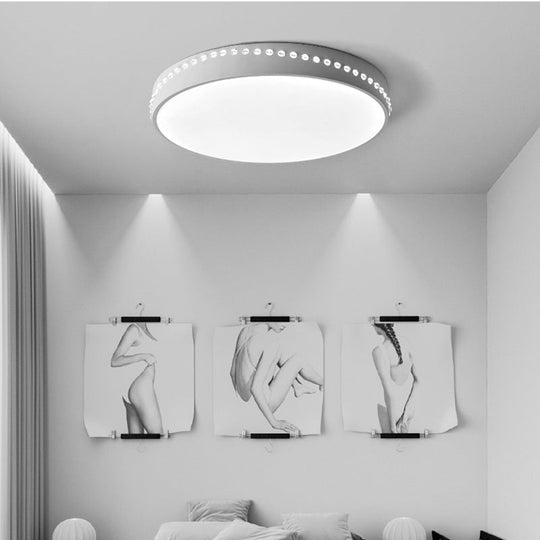 Modern Acrylic Flush Mount Drum Ceiling Light Fixture, LED, Black/White/Grey, Warm/White Light, 14"/18"/21.5" Dia