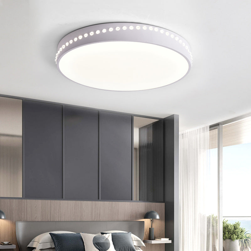 Modern Acrylic Flush Mount Drum Ceiling Light Fixture, LED, Black/White/Grey, Warm/White Light, 14"/18"/21.5" Dia