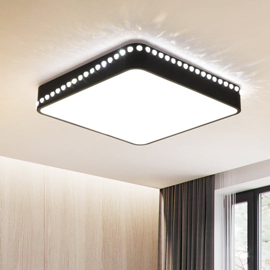 Modern Acrylic LED Ceiling Lamp with Crystal Accents - Available in Black, White, and Gold Finish, 18"/21.5" Square Flush Mount with Warm or White Light