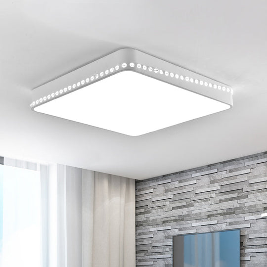 Modern Acrylic LED Ceiling Lamp with Crystal Accents - Available in Black, White, and Gold Finish, 18"/21.5" Square Flush Mount with Warm or White Light