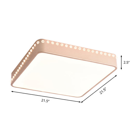 Modern Acrylic LED Ceiling Lamp with Crystal Accents - Available in Black, White, and Gold Finish, 18"/21.5" Square Flush Mount with Warm or White Light