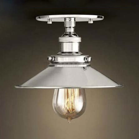 Retro Metallic Semi Flush Mount Ceiling Light - Black/Rust Cone Shade 1 Head Close To Lighting For