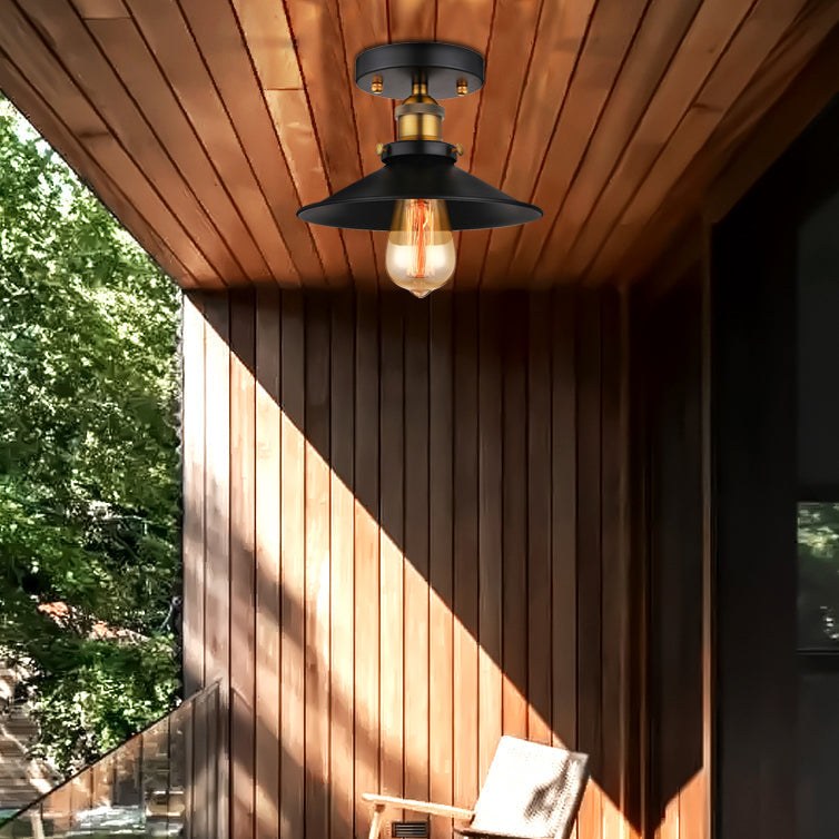 Retro Metallic Semi Flush Mount Ceiling Light - Black/Rust Cone Shade, 1 Head - Close to Ceiling Lighting for Balconies
