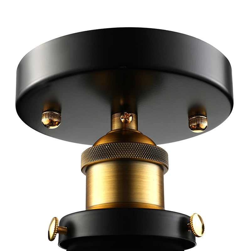 Retro Metallic Semi Flush Mount Ceiling Light - Black/Rust Cone Shade, 1 Head - Close to Ceiling Lighting for Balconies