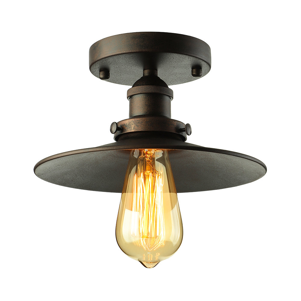 Retro Metallic Semi Flush Mount Ceiling Light - Black/Rust Cone Shade, 1 Head - Close to Ceiling Lighting for Balconies