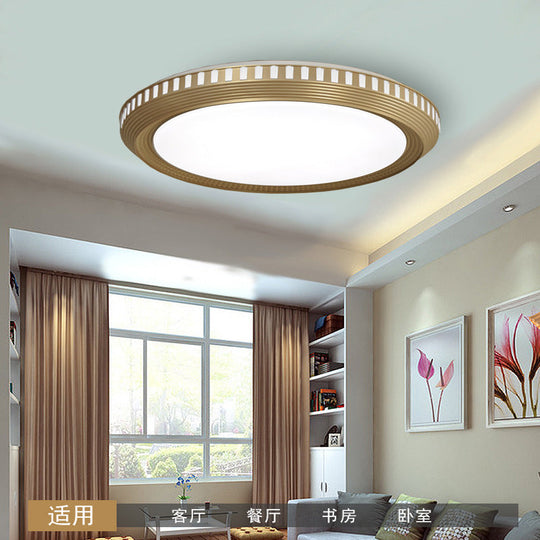 Modern Gold Flush Ceiling Light for Bedroom - Round Acrylic Shade, White/Warm Light