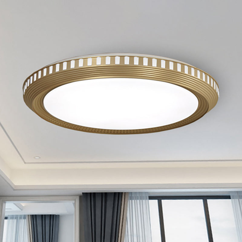 Modern Gold Flush Ceiling Light for Bedroom - Round Acrylic Shade, White/Warm Light