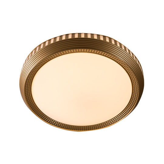 Modern Gold Flush Ceiling Light for Bedroom - Round Acrylic Shade, White/Warm Light
