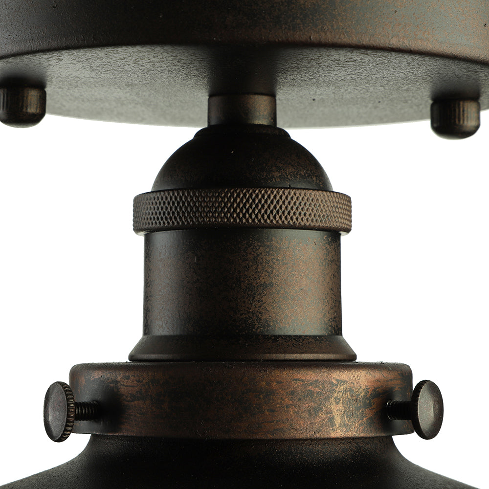 Retro Metallic Semi Flush Mount Ceiling Light - Black/Rust Cone Shade, 1 Head - Close to Ceiling Lighting for Balconies